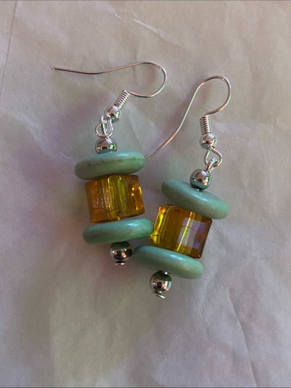 Handcrafted Turquoise and Amber Bead Drop Earrings